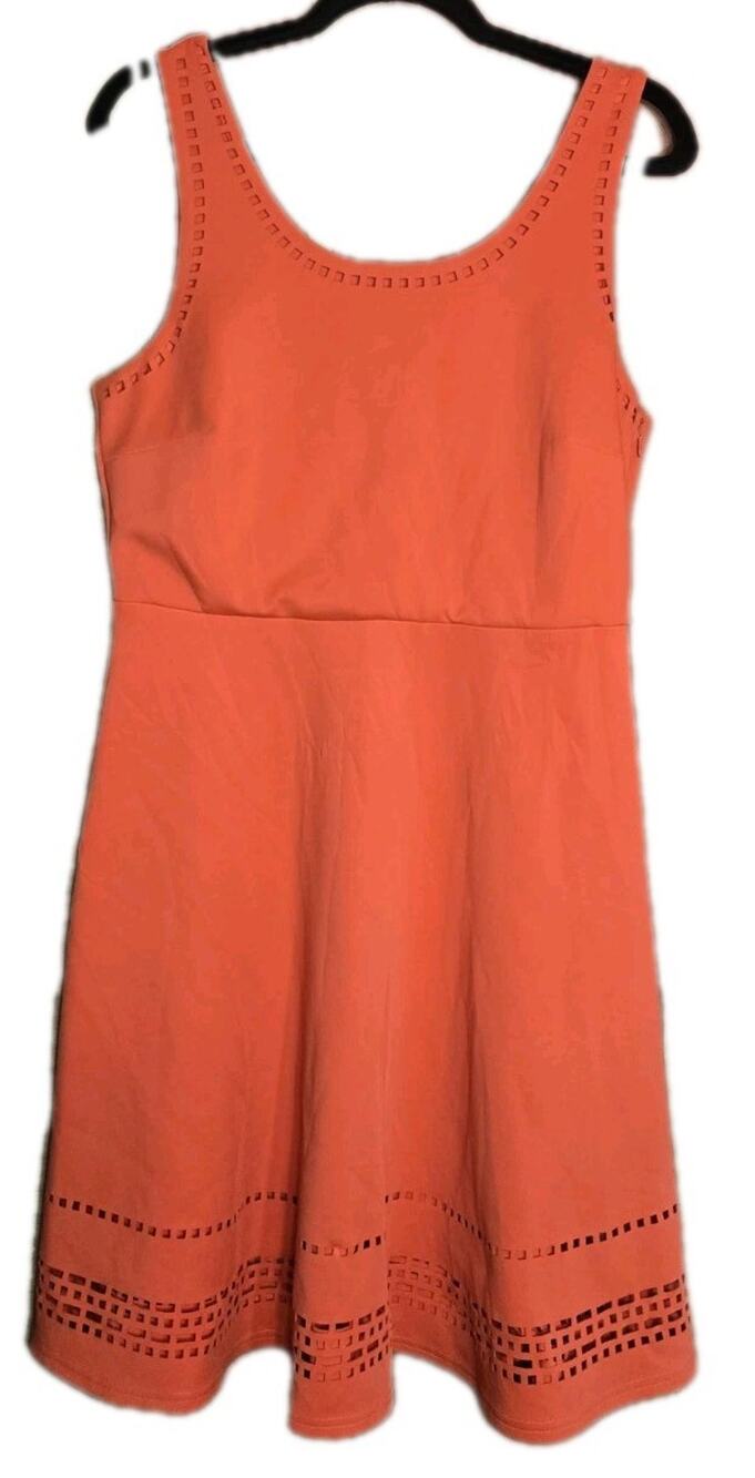 Spense Coral Orange Sleeveless A-Line Dress Size 10 Lazer Cutouts